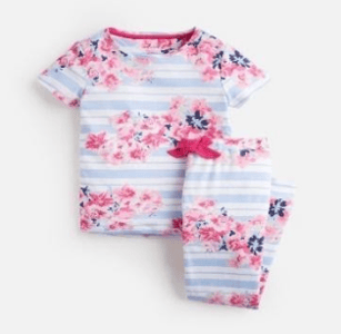 203150-BLUSTRFLRL Blue and white striped pajama with floral print  97% cotton 3% elastane 1 through 12
